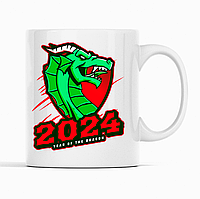 Белая кружка (чашка) с новогодним принтом "Dragon 2024. Дракон 2024. Year of the dragon. Год дракона" Push IT