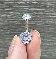 Оригінальний пірсинг для пупка "Сяйво алмазів" навела Хірургічна ювелірна сталь з цирконами