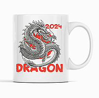 Белая кружка (чашка) с новогодним принтом "Dragon 2024. Дракон 2024. Happy new year. С Новым Годом" Push IT