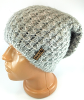 Зимняя красивая утепленная женская шапка с флисом Шапки вязаные глубокие теплые Серая