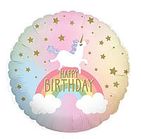 Фольгированный шар "Happy Birthday" единорог на радуге (Китай)