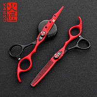 Профессиональные парикмахерские ножницы Kasho 6.0 для стрижки волос черно-красные винт защелка без пенала