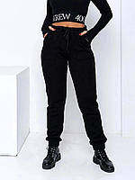 Трикотажные черные женские теплые штаны больших размеров в спортивном стиле (р.50-56). Арт-2571/3