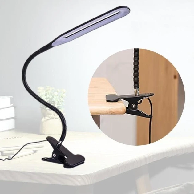 Лампа настільна на прищіпці з кріпленням до столу Чорна, світлодіодна настільна лампа USB 24 LED на прищіпці