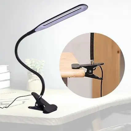 Лампа настільна на прищіпці з кріпленням до столу Чорна, світлодіодна настільна лампа USB 24 LED на прищіпці, фото 1