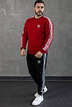 Спортивний костюм чоловічий зимовий Adidas теплий трикотажний на флісі (світшот + штани) бордо Туреччина. Живе фото, фото 3