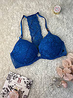 Бюстгальтер Push up 34B Victoria's Secret кружевной бирюзовый застежка спереди с красивой спинкой Виктория