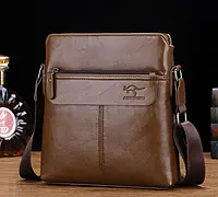 Удобная мужская сумка, барсетка, мессенджер сумка планшетка экокожа светло-коричневая