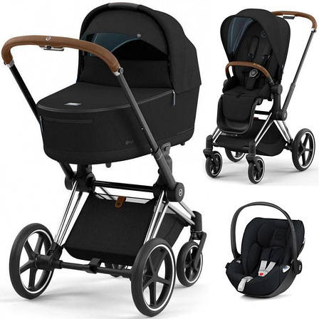 Cybex Priam 4.0 коляска 3 в 1 Sepia Black шасі Chrome Brown/ Автокрісло Cloud T i-Size Sepia Black, фото 1