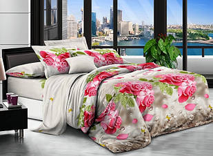 Постільна білизна двоспальний комплект тканина бязь розмір 175х215 см малюнок троянда