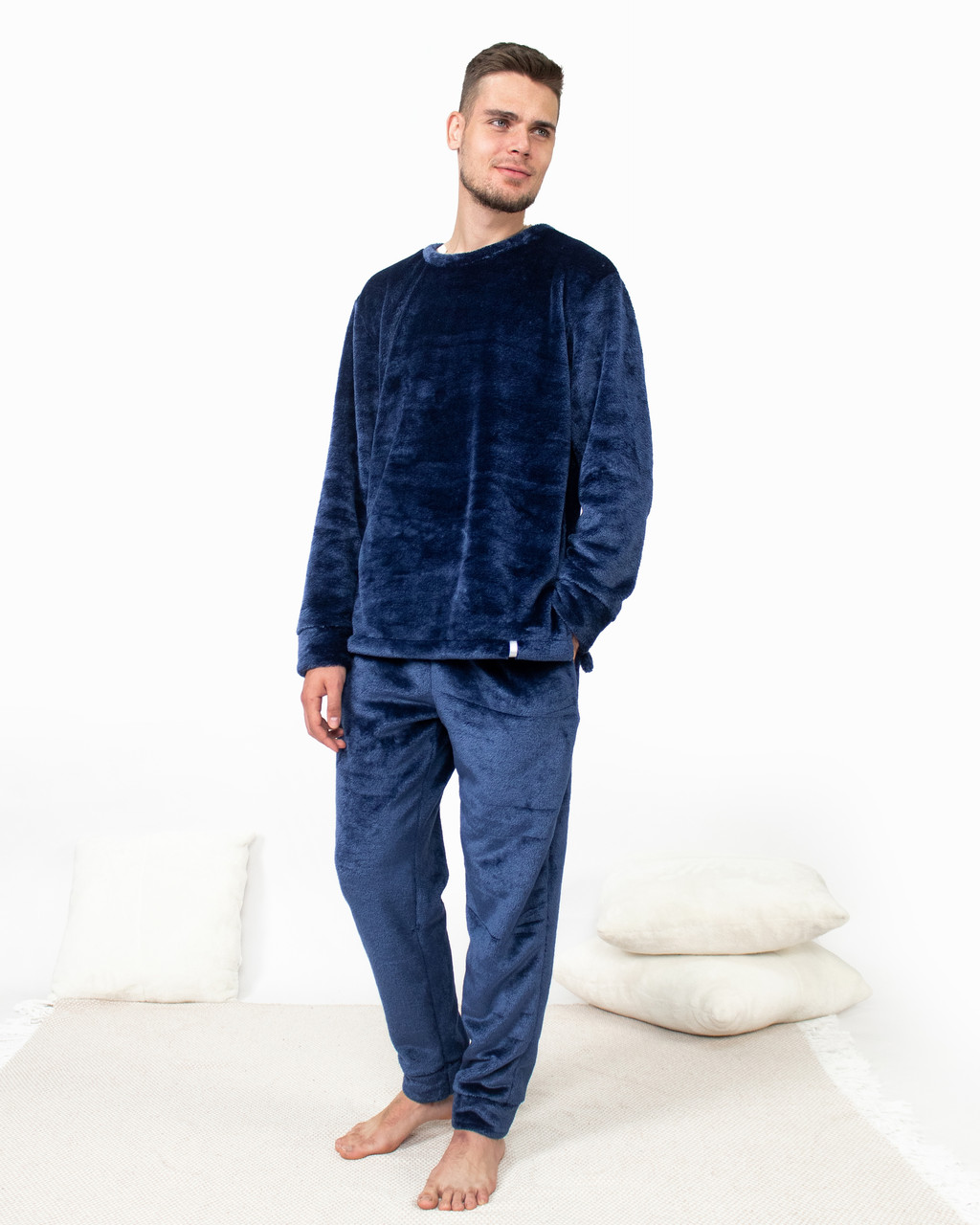 Піжама костюм чоловічий домашній махровий  кофта зі штанами Темно-синій 3XL