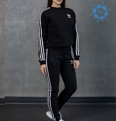 Женский зимний спортивный костюм Adidas Адидас теплый трикотаж на флисе ...