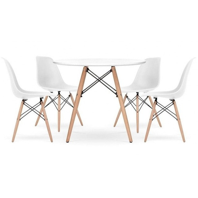 Столик Bonro В-957-600 + 4 білих крісла B-173 (41300040)