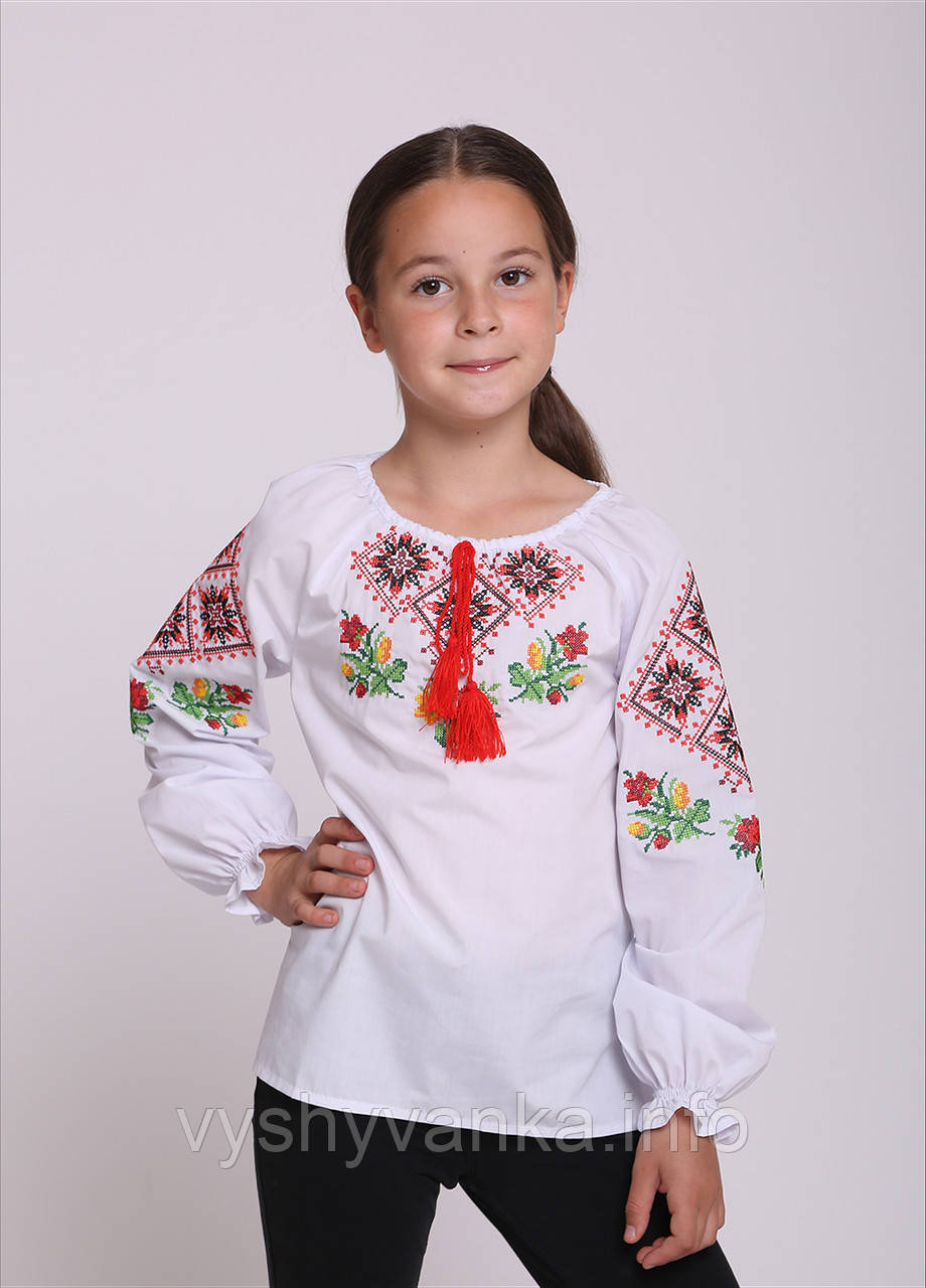 Вишиванка для дівчинки з червоним орнаментом "Ромби", арт 4334
