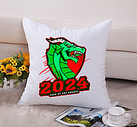 Подушка декоративная с новогодним принтом "Year of the Dragon 2024. Дракон 2024" Push IT