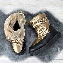 Черевики дутики жіночі на хутрі золотисті 4270, фото 3