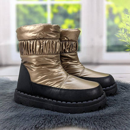 Черевики дутики жіночі на хутрі золотисті 4270, фото 1