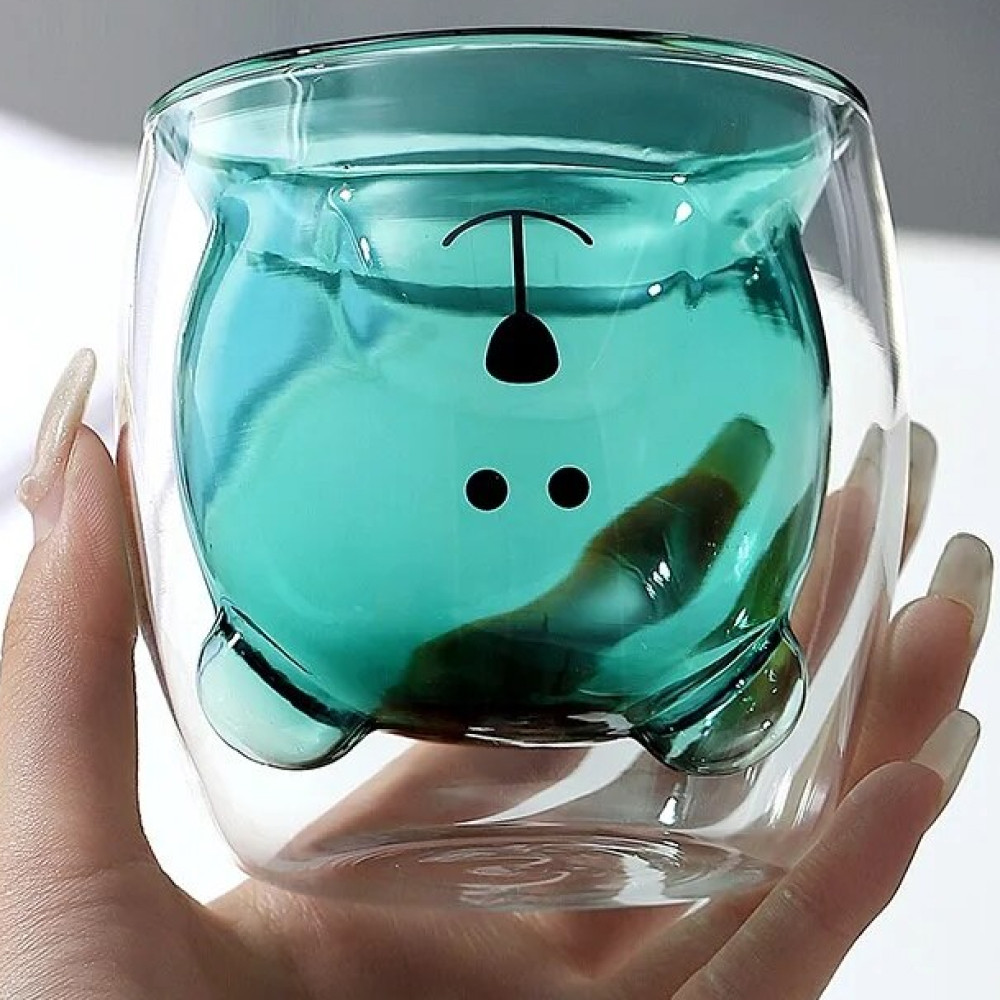 Скляна склянка з подвійним дном "Ведмедик Умка", 250 мл Темно-зелений