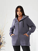 Жіночий короткий теплий трикотажний кардиган на флісі великих розмірів (р.52-58). Арт-2577/3 сірий