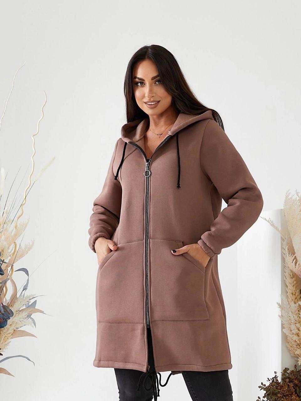 Жіночий подовжений теплий трикотажний кардиган на флісі великих розмірів (р.50-56). Арт-2576/3, фото 1