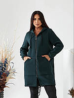 Жіночий подовжений теплий трикотажний кардиган на флісі великих розмірів (р.50-56). Арт-2576/3 смарагдовий