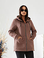 Жіночий короткий теплий трикотажний кардиган на флісі великих розмірів (р.52-58). Арт-2577/3 мокко