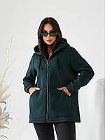 Жіночий короткий теплий трикотажний кардиган на флісі великих розмірів (р.52-58). Арт-2577/3 смарагдовий