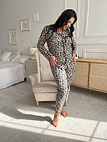 Леопардовый теплый костюм для дома(пижама) на большие размеры батал 2XL, 3XL, 4XL микрофлис