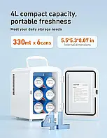 Міні-холодильник AstroAI, 4 л/6 банок, портативний термоелектричний охолоджувач і теплі холодильники змінного