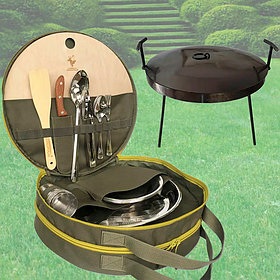 Набір для пікніка (посуда на 4 особи + сковорода 40 см із ручками + сумка на 2 відділення) ЧДБ-2