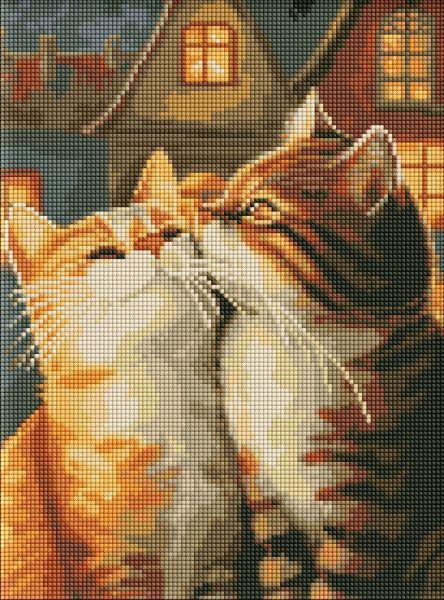 Алмазна мозаїка без підрамника Закохані котики art_selena_ua 30х40 Ідейка (AMC7750)