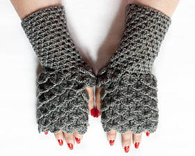 Knitted women's mittens "Gray dragon" - handmade by PRIGRIZ - рукавички для водія - автоледі