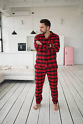 Піжама чоловіча в клітинку фланелева nelle чорно-червона чоловічий домашній комплект сорочка штани