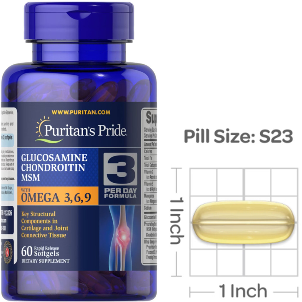 Глюкозамін Хондроїтин МСМ Омега 3-6-9 Glucosamine Chondroitin MSM with Omega 3,6,9 60 капс, фото 1