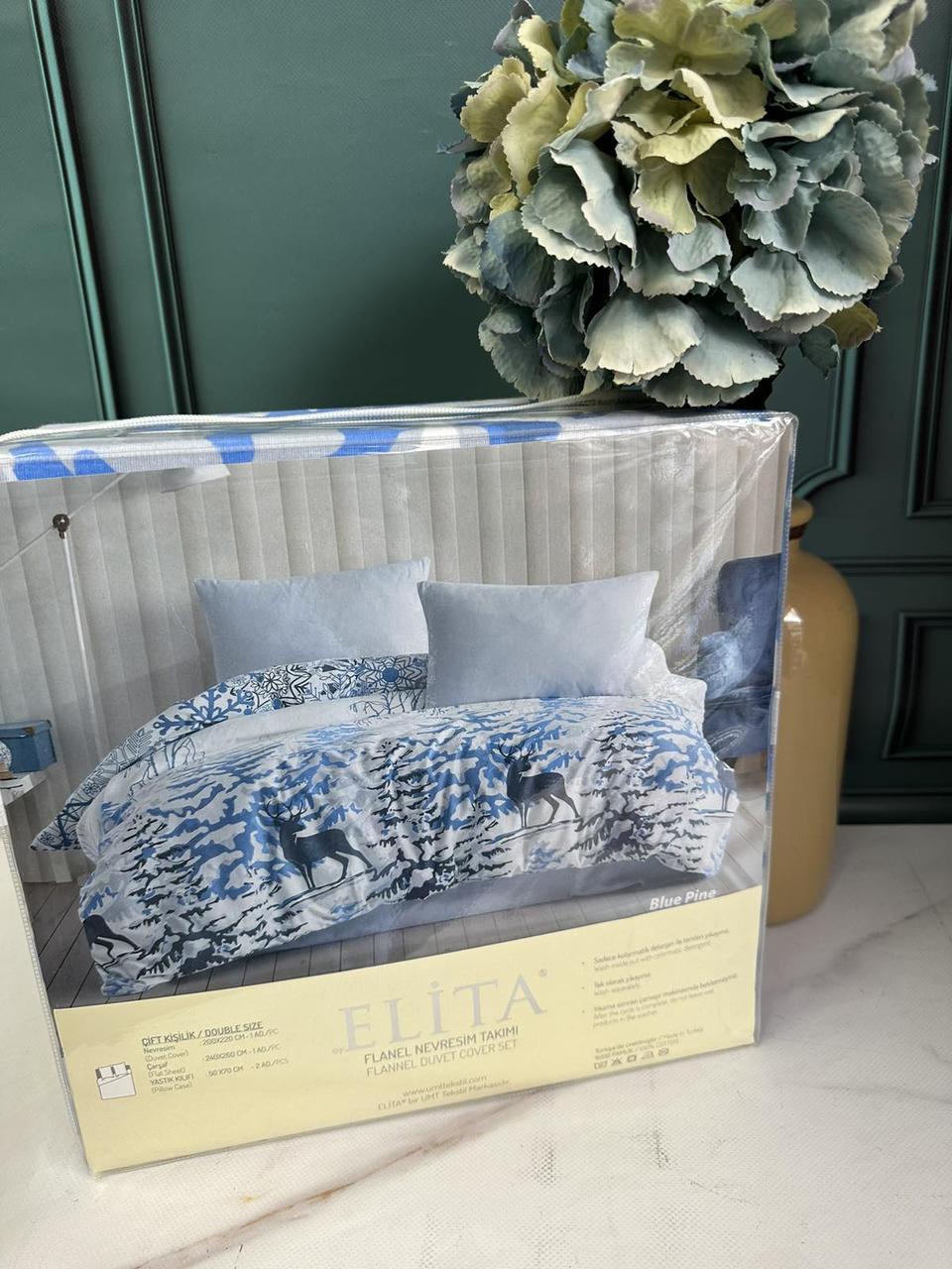 Постільна білизна фланелева байкова євро розмір Elita Blue Pine, фото 1