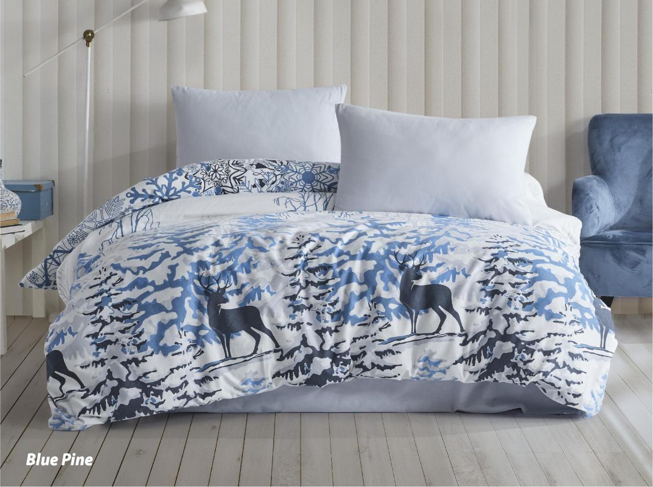 Постільна білизна фланелева байкова євро розмір Elita Blue Pine, фото 1