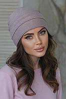 Вязаная шапка женская теплая стильная пудровая