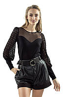 Женская вечерняя блуза черного цвета с прозрачными вставками из сетки. Модель Ariana Eldar