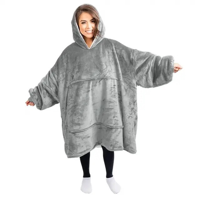 Толстовка-плед з капюшоном і рукавами Huggle Hoodie Blanket Серый, фото 1