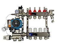 Колектор для теплої підлоги в зборі з насосом на 4 контури EP (Чехія) нержавіюча сталь