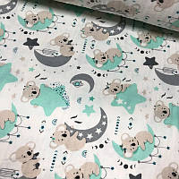 Ткань для постельного белья Фланель (байка) детская FLB1064 (25м) коалы на звездочках