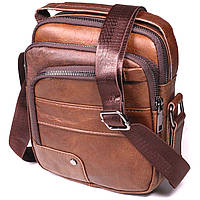 Мужская сумка через плечо из натуральной кожи Vintage Светло-коричневая Toyvoo Чоловіча сумка через плече з