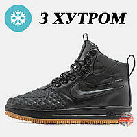 Мужские зимние кроссовки Nike Lunar Force 1 Duckboot '17 Black Winter Fur, кожаные найк лунар форс дакбут LF