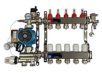 Коллектор для теплого пола в сборе с насосом на 5 контуров EP (Чехия) нержавейка
