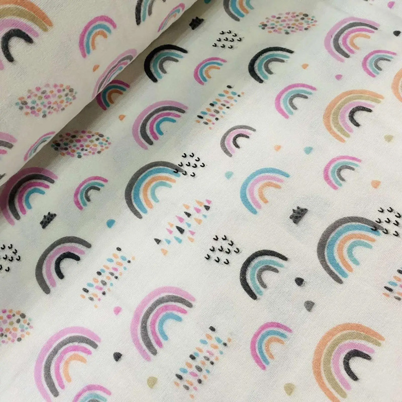 Дитяча бавовняна тканина 240 см для постільної білизни, набивна Фланель (байка) з малюнком веселка, рулон 25 м