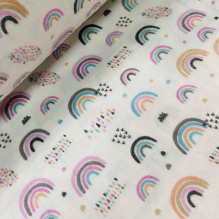 Дитяча бавовняна тканина 240 см для постільної білизни, набивна Фланель (байка) з малюнком веселка, рулон 25 м, фото 1