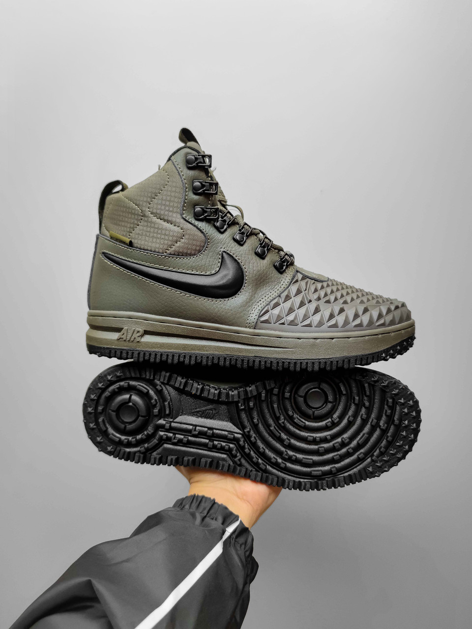 Чоловічі зимові кросівки Nike Lunar Force Duckboot сірі шкіряні до -21*С з хутром Найк Місяцьр