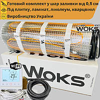 Нагревательный мат теплый пол под плитку Woks 160 Вт/м² с Wi-Fi регулятором