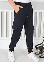 Спортивні штани, джогери дитячі на флісі 6-10 років 3-х нитка (темно сині) (пр. Туреччина) (гурт)