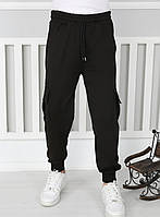 Спортивні штани, джогери дитячі на флісі 6-10 років 3-х нитка (чорні) (пр. Туреччина) (гурт)